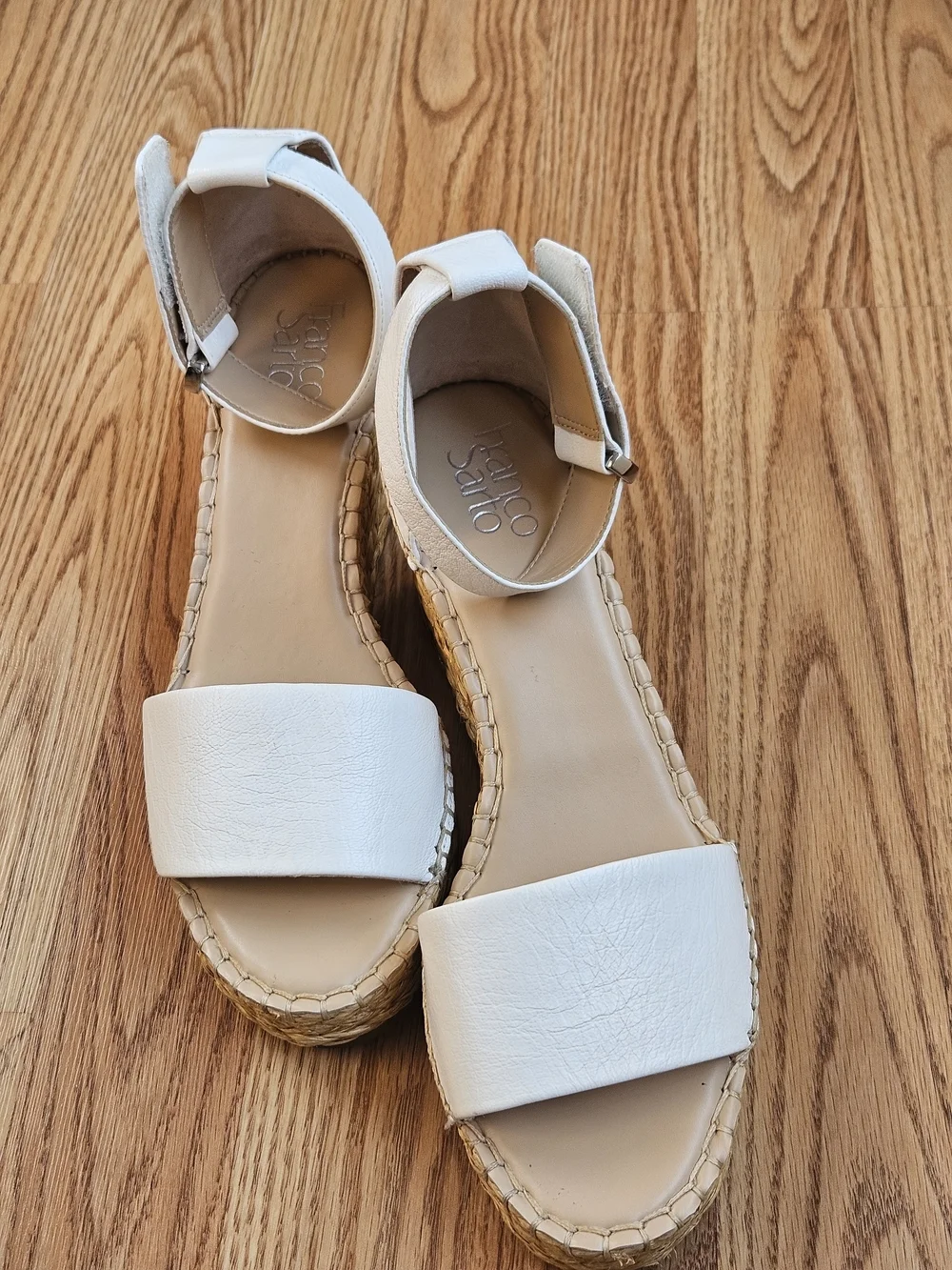 ​Franco Sarto White Leather Wedge Espadrille Sandals
